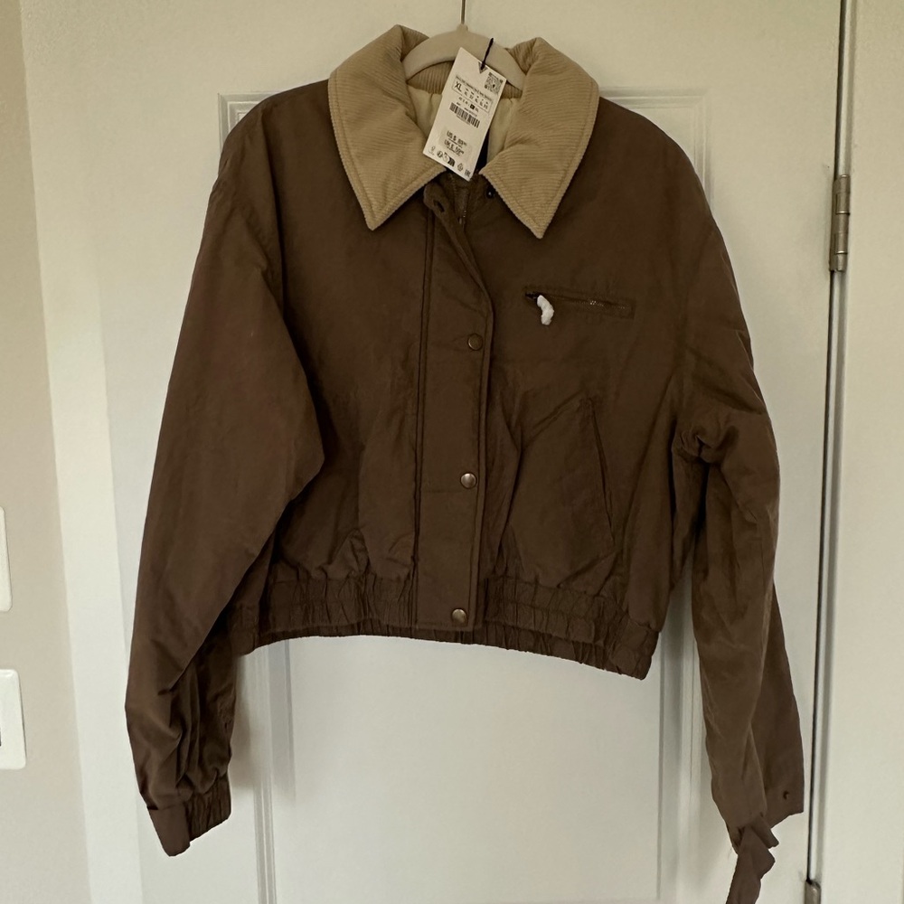 Zara brown bomber jacket xl nwt